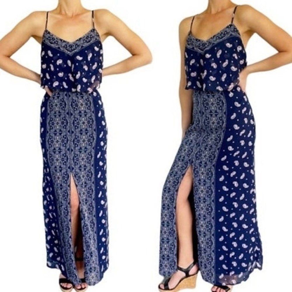 Princess Vera Wang Blue Pink Paisley Print Sleeveless Maxi Dress Medium